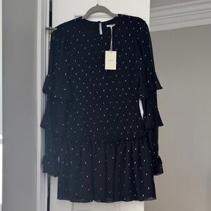 Chic Black Ruffled Dress with Polka Dots